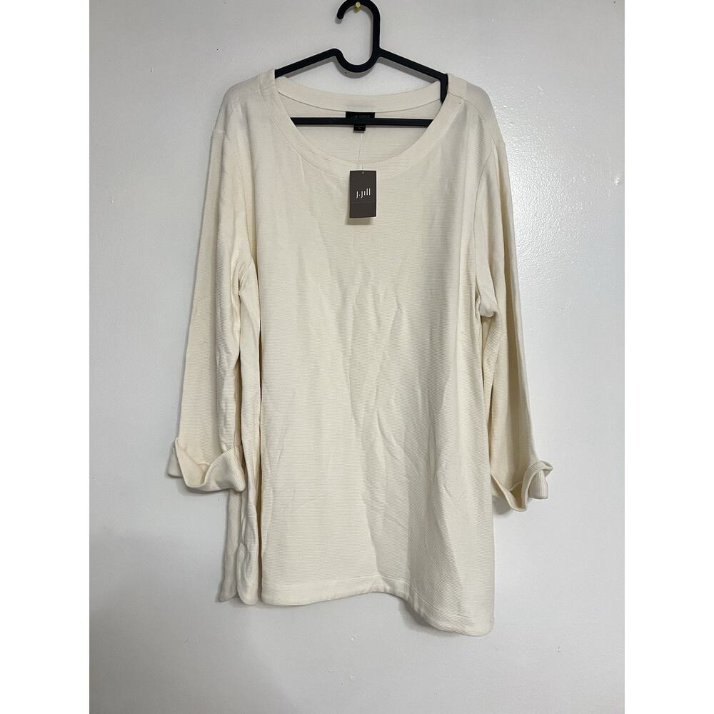 J.Jill Wearever Collection Size XL Cream Ribbed Cuff Blouse - NEW